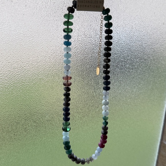 Anthropologie Rainbow Stone Necklace “Dark Gray” Gift Ready Jade Malachite NWT - Picture 2 of 11